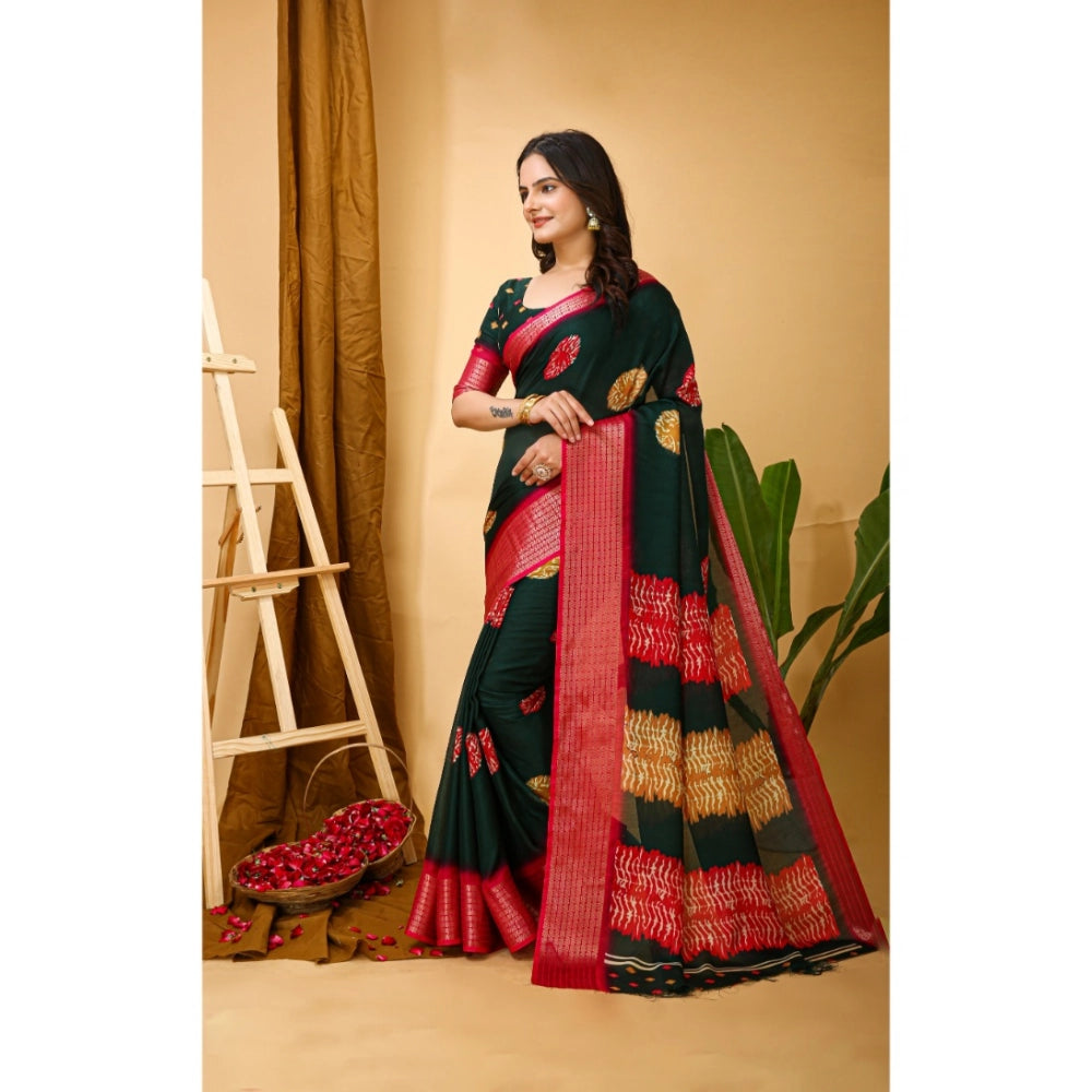Generic Women's Soft Blooming Marshmallow Fabric Kalamkari Printed Saree With Unstitched Blouse 5.5Mtr (Green) Secondary image