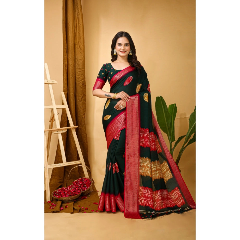 Generic Women's Soft Blooming Marshmallow Fabric Kalamkari Printed Saree With Unstitched Blouse 5.5Mtr (Green) Main image