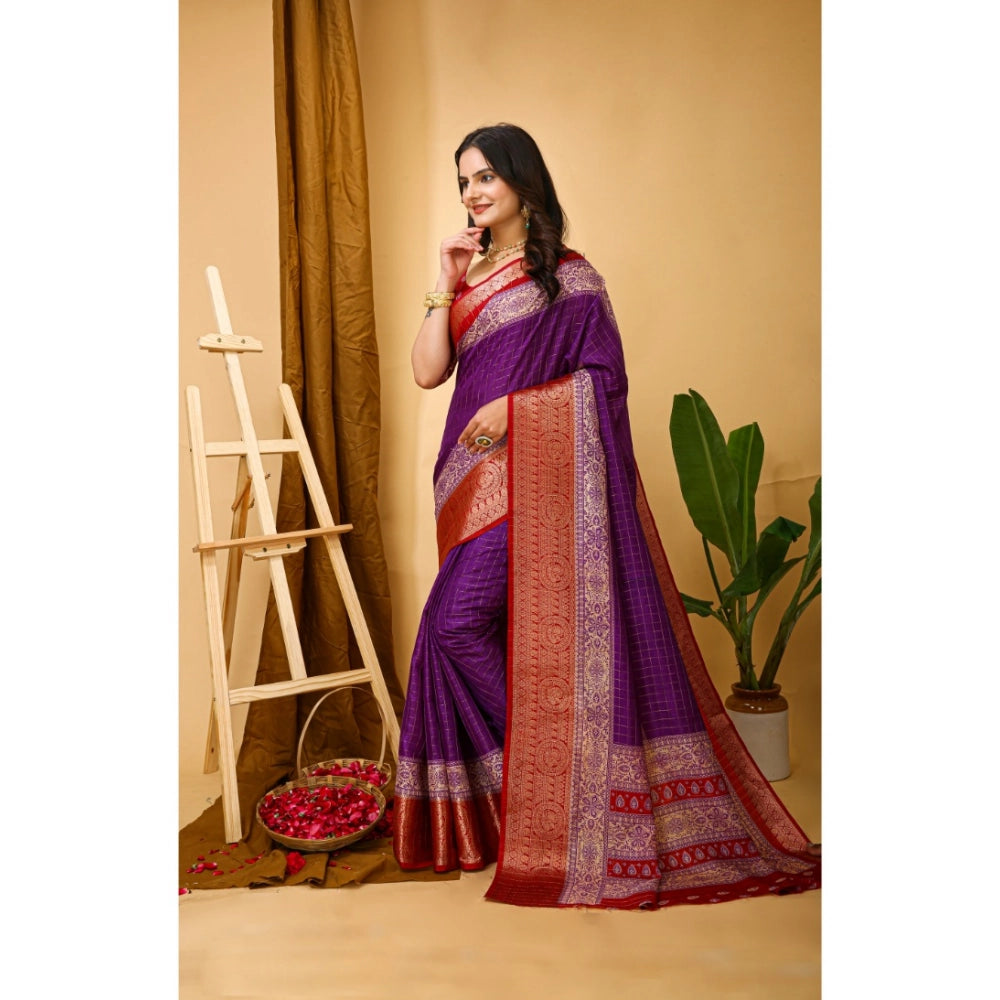 Generic Women's Soft Dola Cotton Kalamkari Printed Saree With Unstitched Blouse 5.5Mtr (Purple) Secondary image