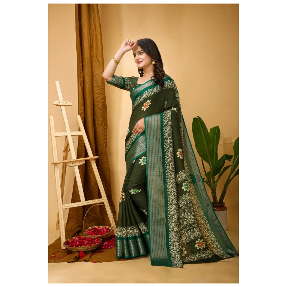 Generic Women's Soft Blooming Marshmallow Fabric Kalamkari Printed Saree With Unstitched Blouse 5.5Mtr (Green) Secondary image