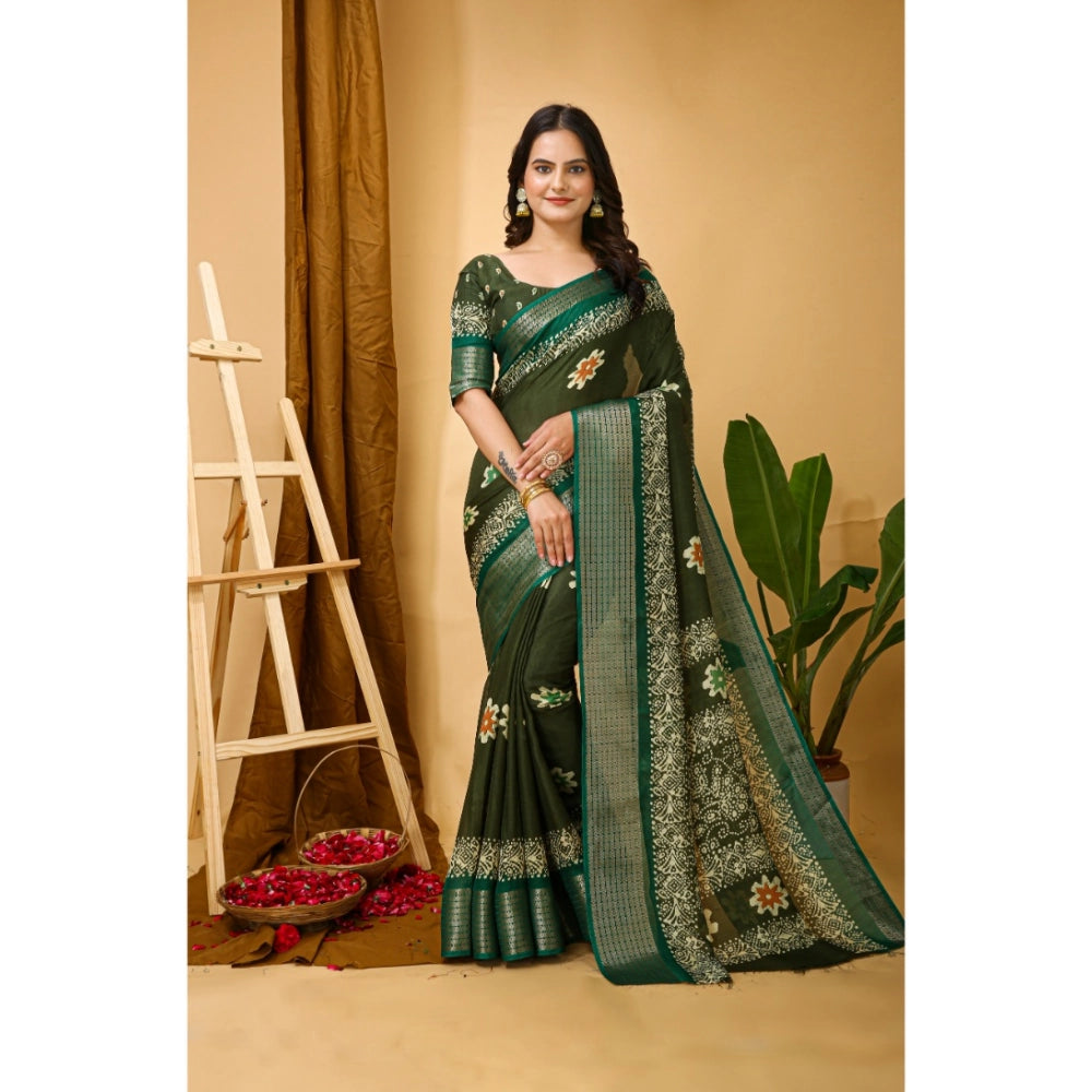 Generic Women's Soft Blooming Marshmallow Fabric Kalamkari Printed Saree With Unstitched Blouse 5.5Mtr (Green) Main image