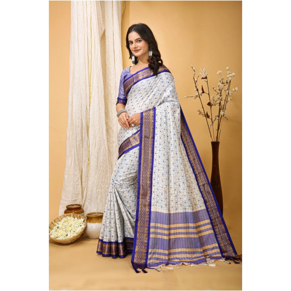 Generic Women's Soft Cotton Silk Printed Saree With Unstitched Blouse 5.5Mtr (Purple) Secondary image