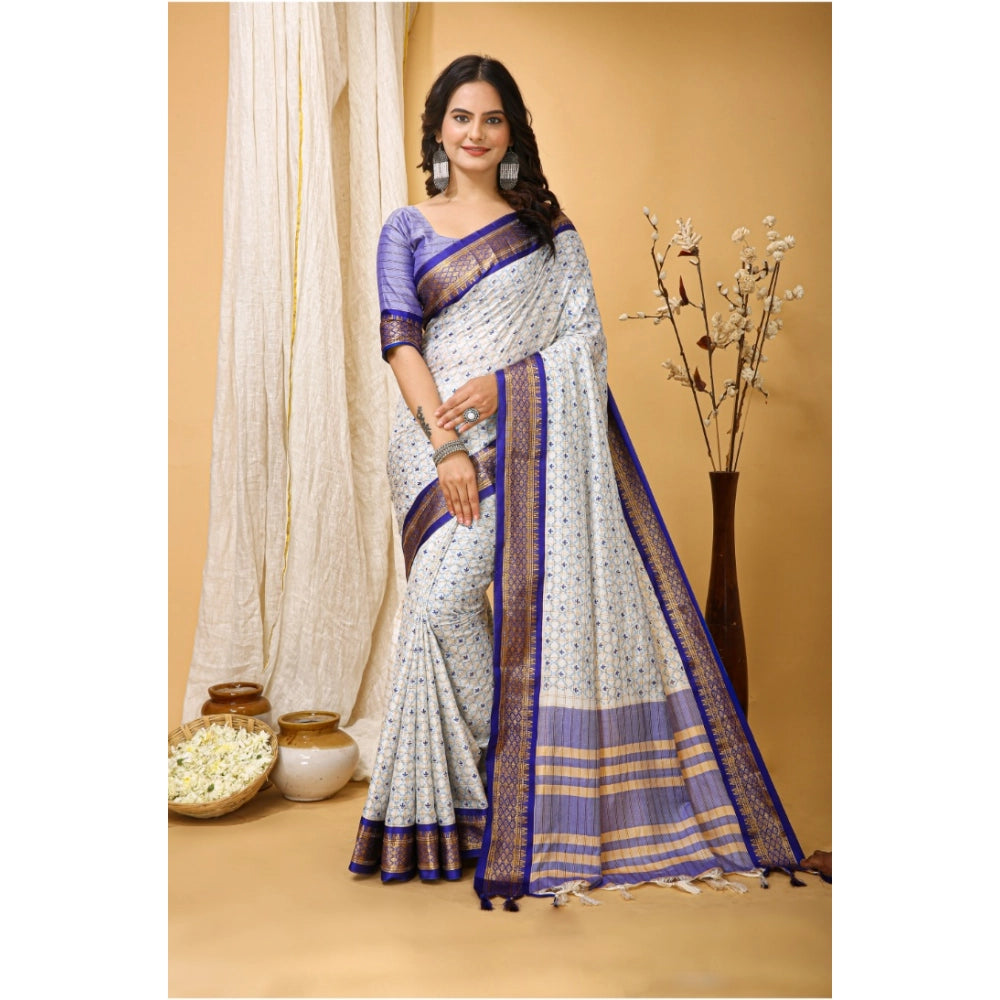 Generic Women's Soft Cotton Silk Printed Saree With Unstitched Blouse 5.5Mtr (Purple) Main image