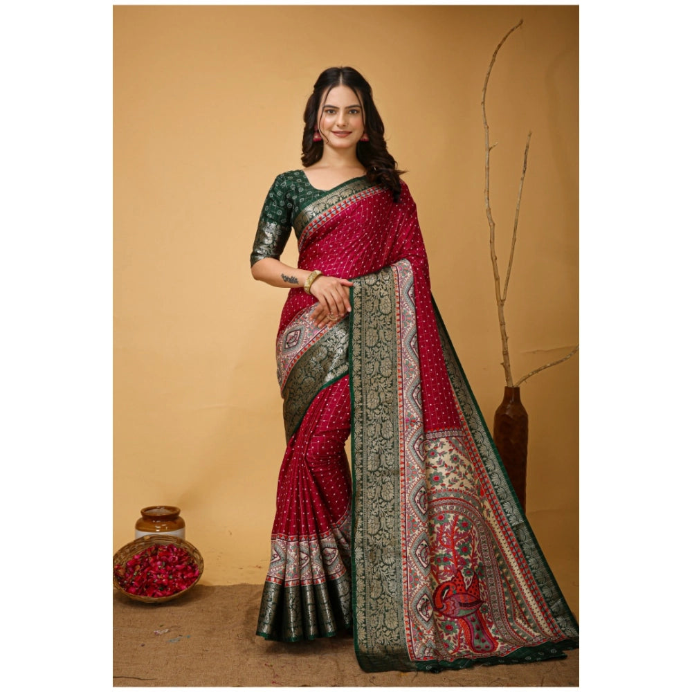 Generic Women's Soft Dola Cotton Kalamkari Printed Saree With Unstitched Blouse 5.5Mtr (Maroon) Main image