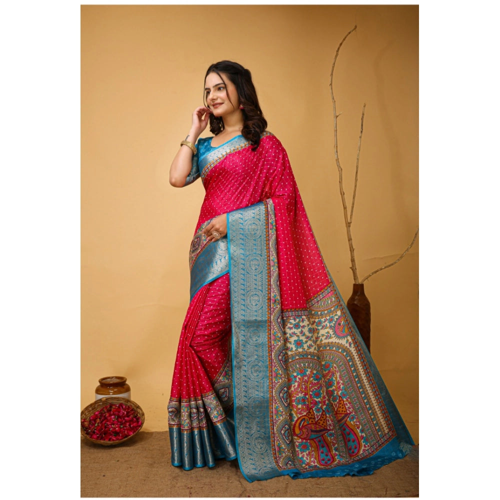 Generic Women's Soft Dola Cotton Kalamkari Printed Saree With Unstitched Blouse 5.5Mtr (Pink) Secondary image