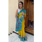 Generic Women's Soft Dola Cotton Kalamkari Printed Saree With Unstitched Blouse 5.5Mtr (Mustard)