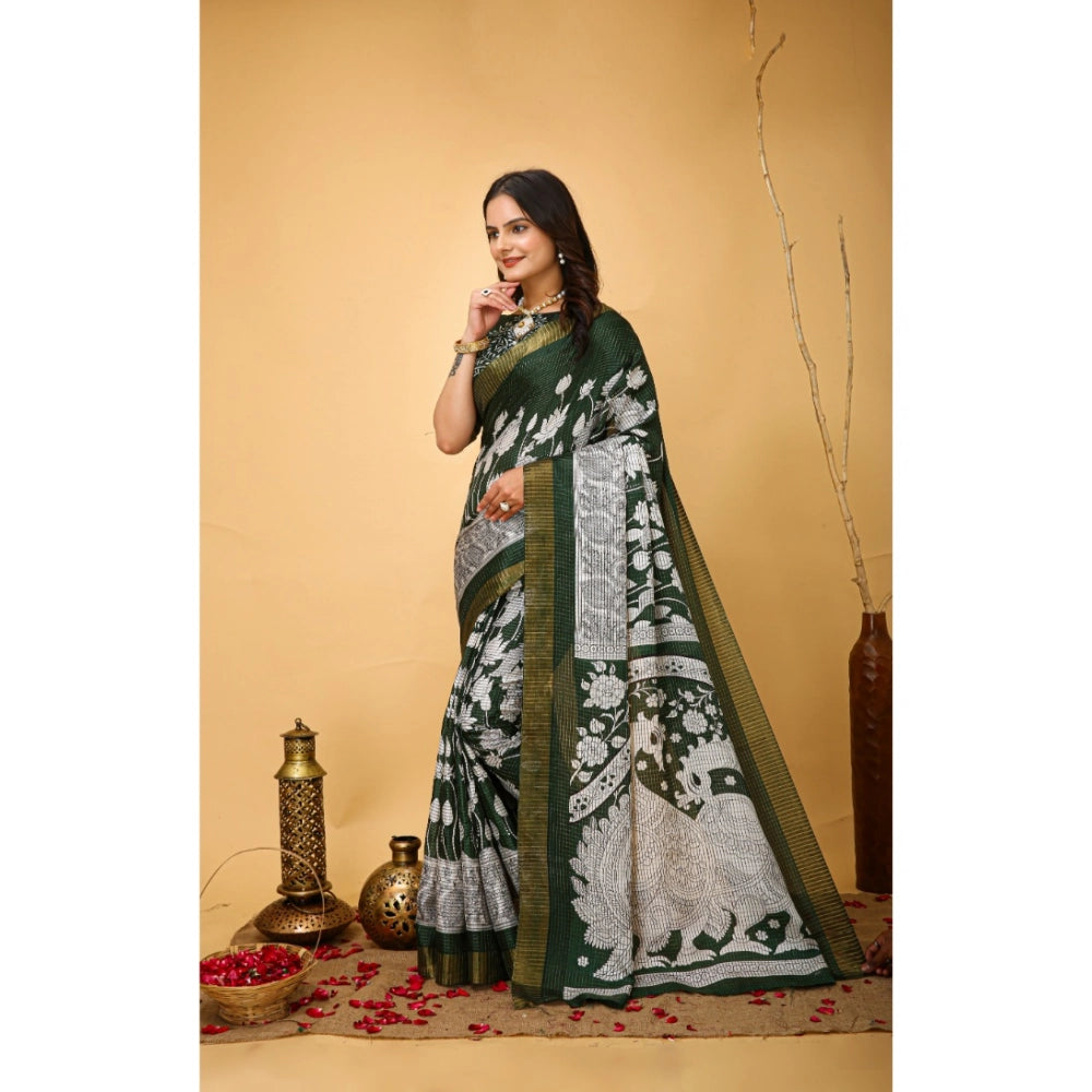 Generic Women's Soft Handloom Cotton Kalamkari Printed Saree With Unstitched Blouse 5.5Mtr (Green) Secondary image