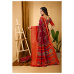 Generic Women's Soft Dola Cotton Kalamkari Printed Saree With Unstitched Blouse 5.5Mtr (Maroon)