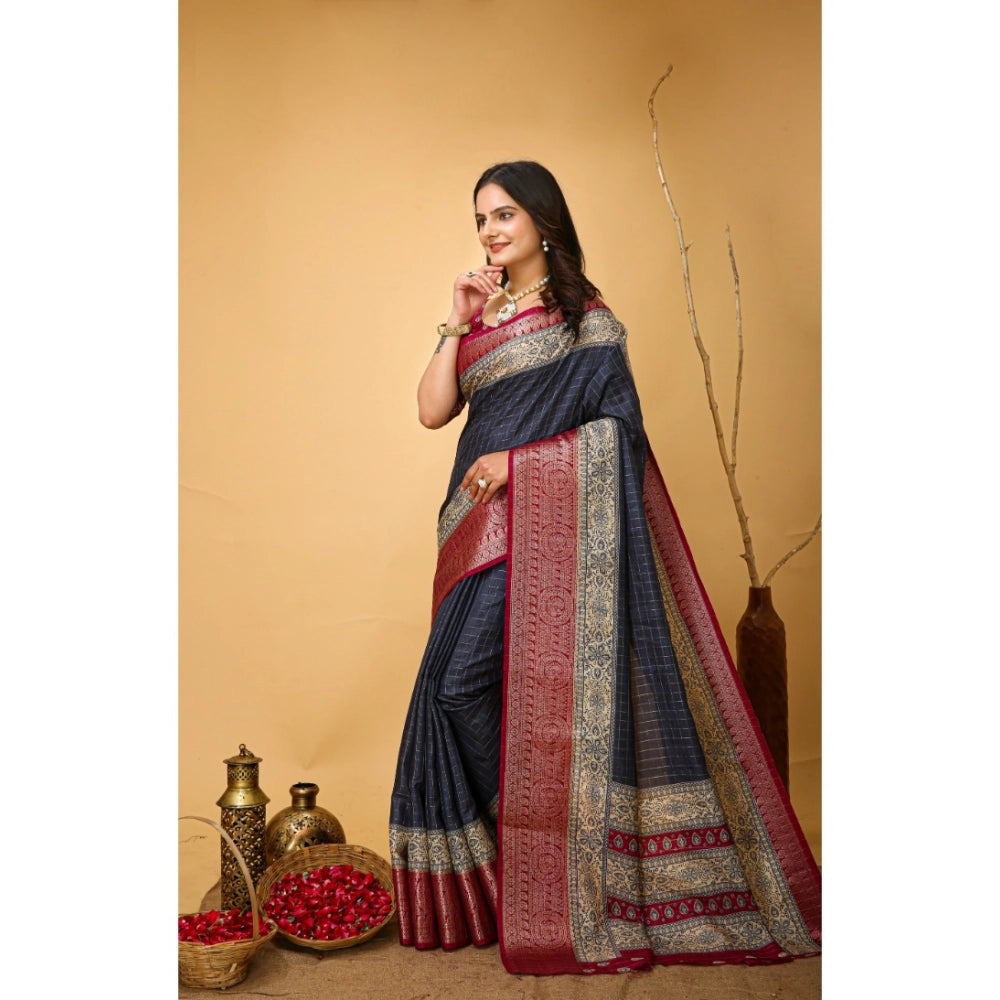 Generic Women's Soft Dola Cotton Kalamkari Printed Saree With Unstitched Blouse 5.5Mtr (Grey) Secondary image