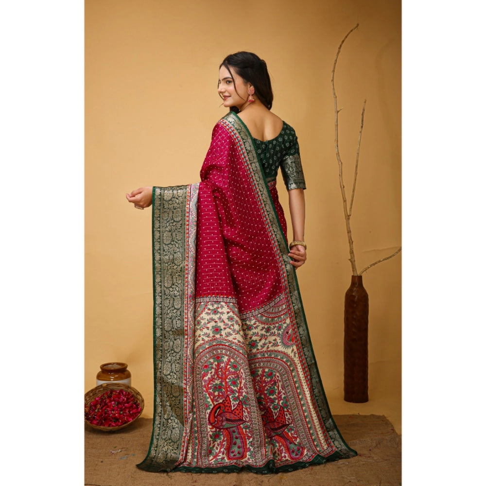 Generic Women's Soft Dola Cotton Kalamkari Printed Saree With Unstitched Blouse 5.5Mtr (Maroon) Secondary image