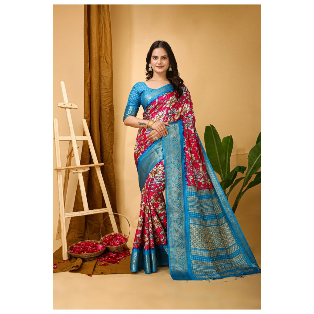 Generic Women's Soft Dola Cotton Kalamkari Printed Saree With Unstitched Blouse 5.5Mtr (Pink) Secondary image