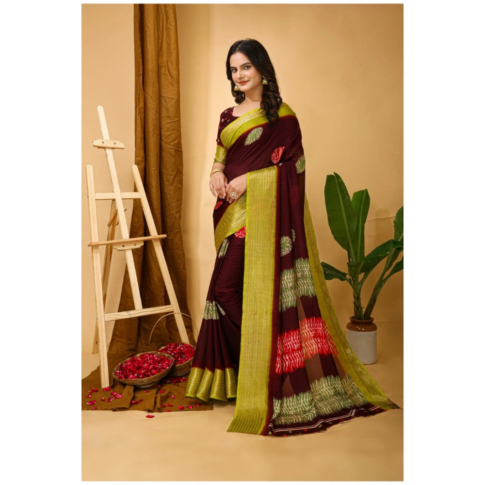 Generic Women's Soft Blooming Marshmallow Fabric Kalamkari Printed Saree With Unstitched Blouse 5.5Mtr (Maroon) Secondary image