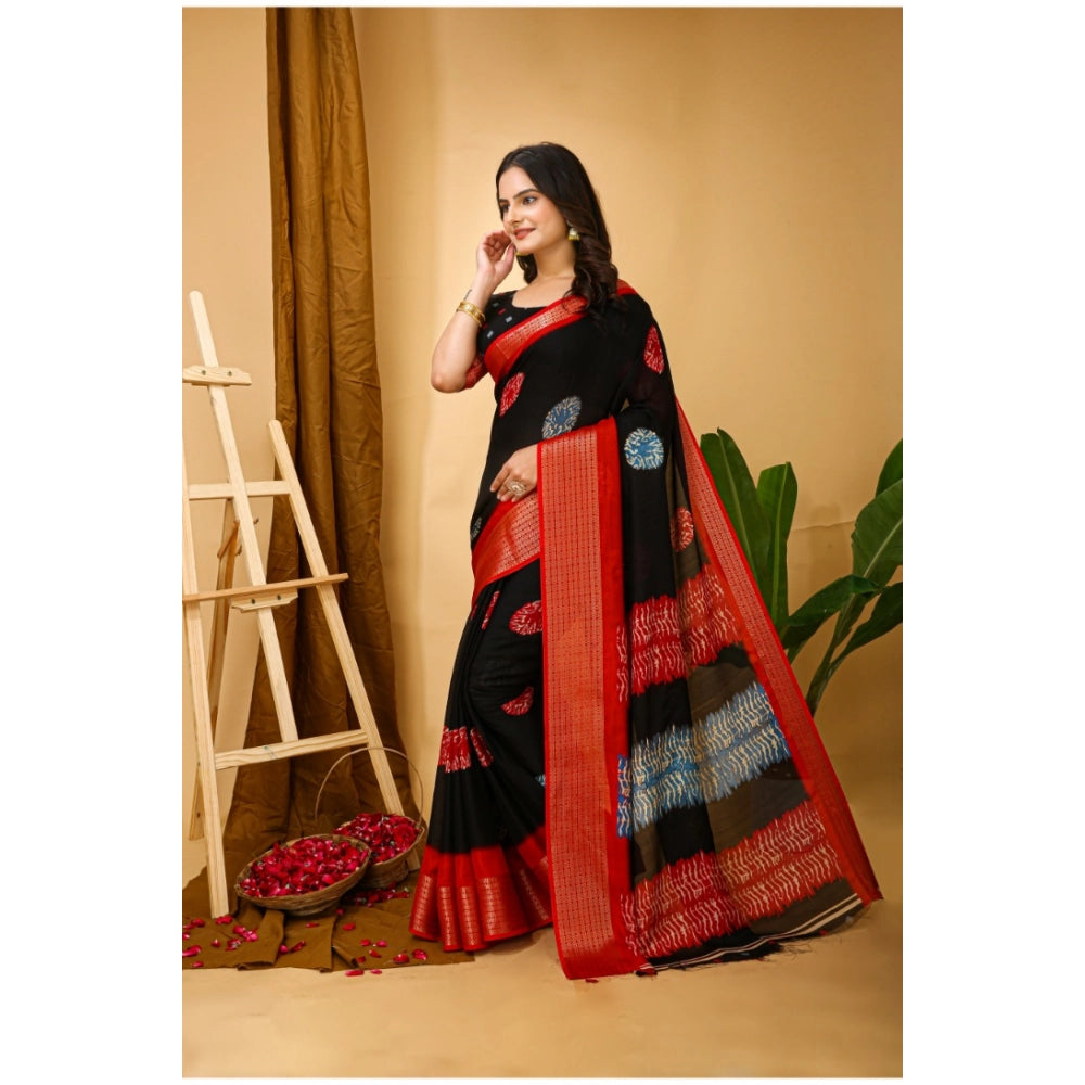 Generic Women's Soft Blooming Marshmallow Fabric Kalamkari Printed Saree With Unstitched Blouse 5.5Mtr (Black) Secondary image