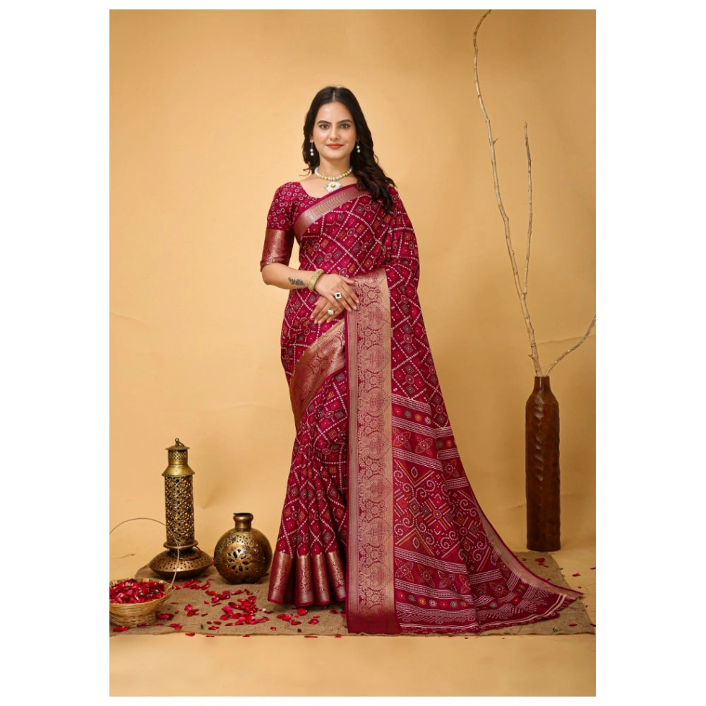 Generic Women's Soft Dola Cotton Kalamkari Printed Saree With Unstitched Blouse 5.5Mtr (Red) Main image
