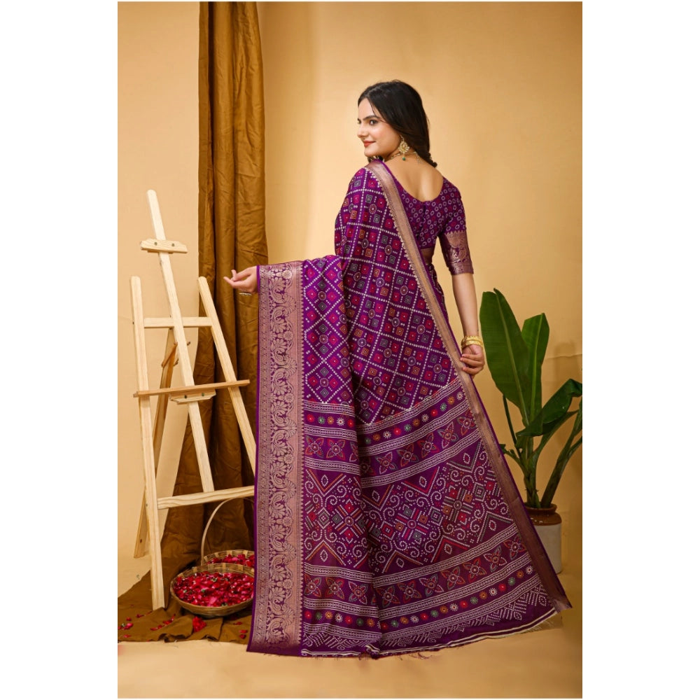 Generic Women's Soft Dola Cotton Kalamkari Printed Saree With Unstitched Blouse 5.5Mtr (Purple) Secondary image
