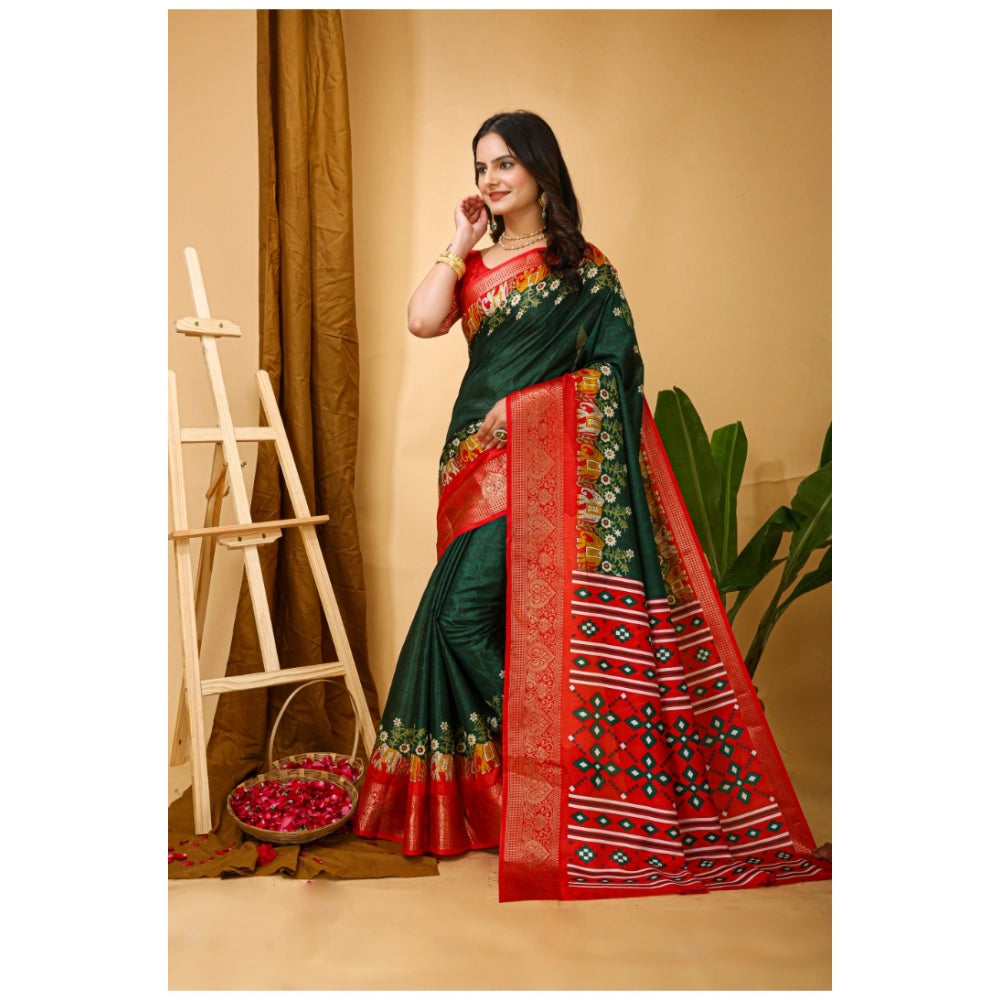 Generic Women's Soft Dola Cotton Kalamkari Printed Saree With Unstitched Blouse 5.5Mtr (Green) Secondary image
