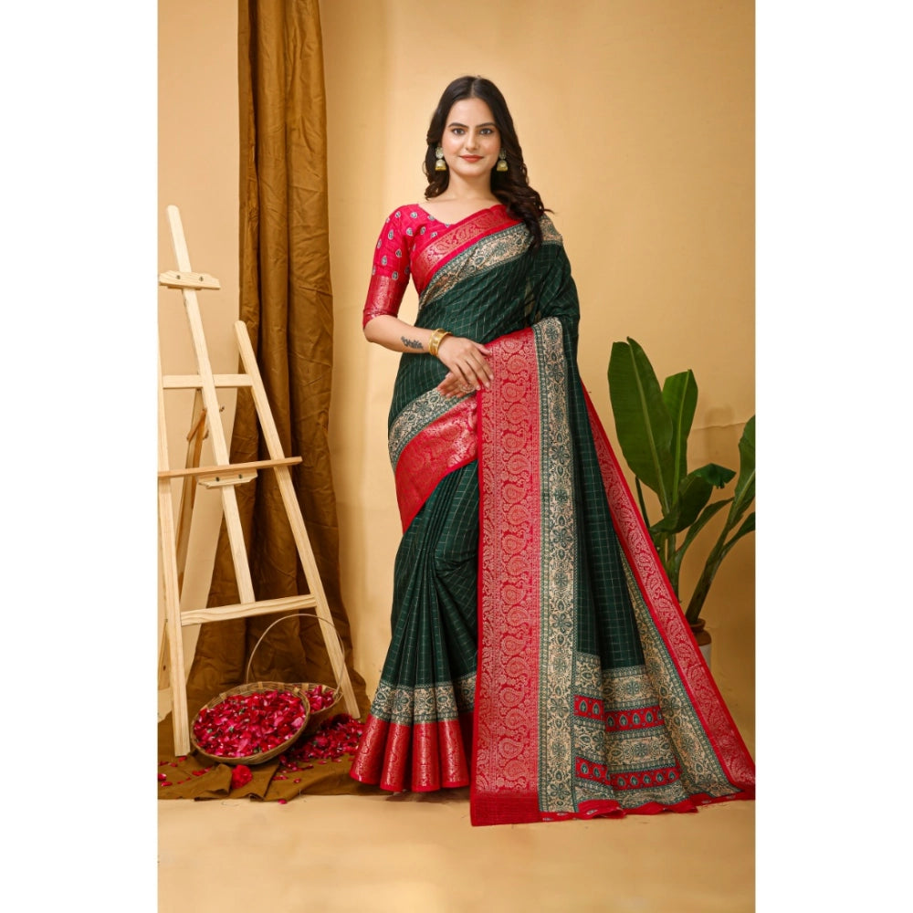 Generic Women's Soft Dola Cotton Kalamkari Printed Saree With Unstitched Blouse 5.5Mtr (B.Green)