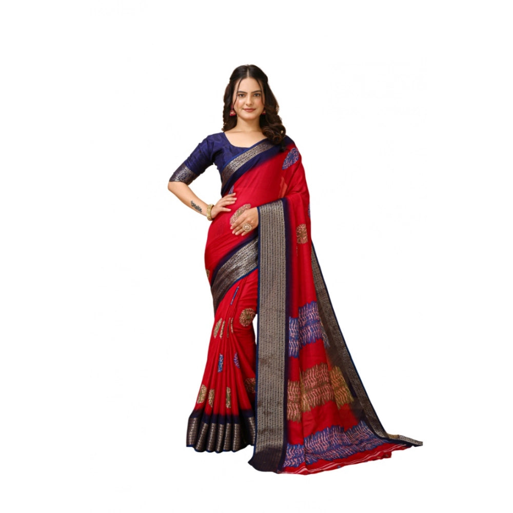Generic Women's Soft Blooming Marshmallow Fabric Kalamkari Printed Saree With Unstitched Blouse 5.5Mtr (Red) Main image