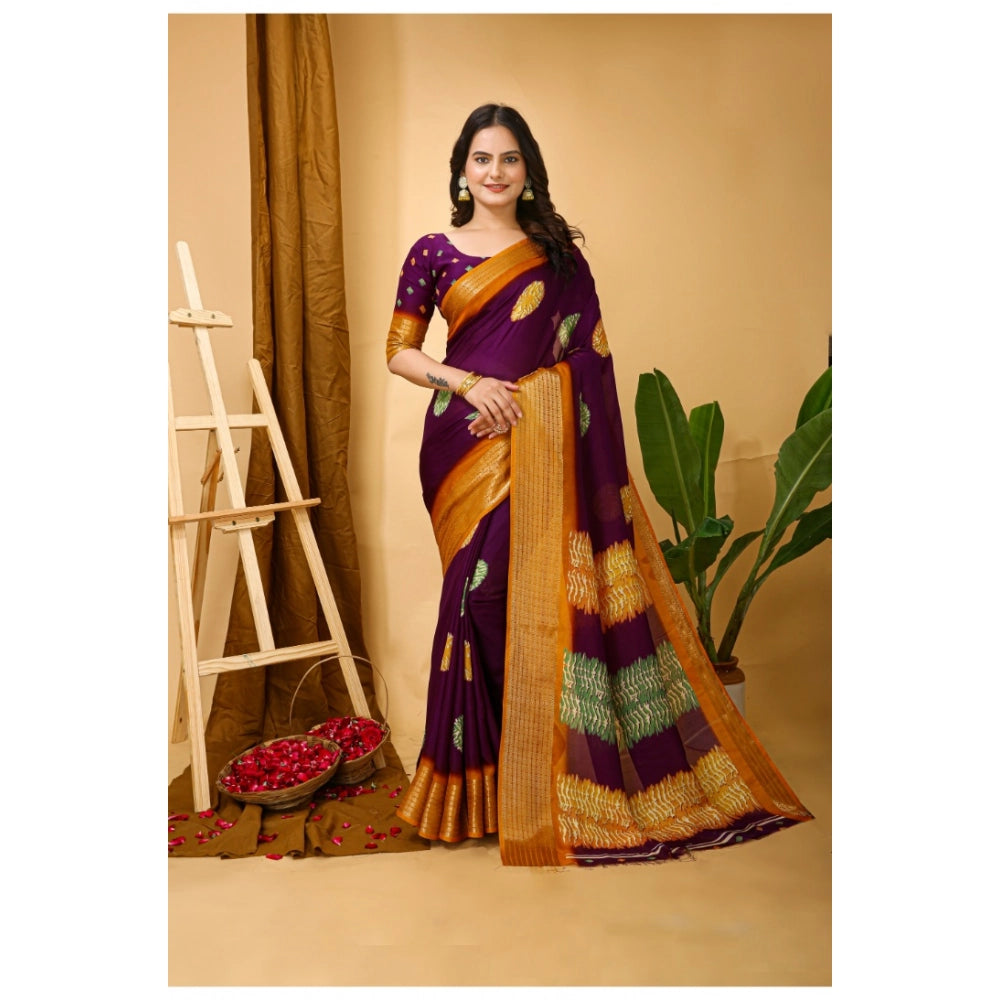 Generic Women's Soft Blooming Marshmallow Fabric Kalamkari Printed Saree With Unstitched Blouse 5.5Mtr (Wine) Main image