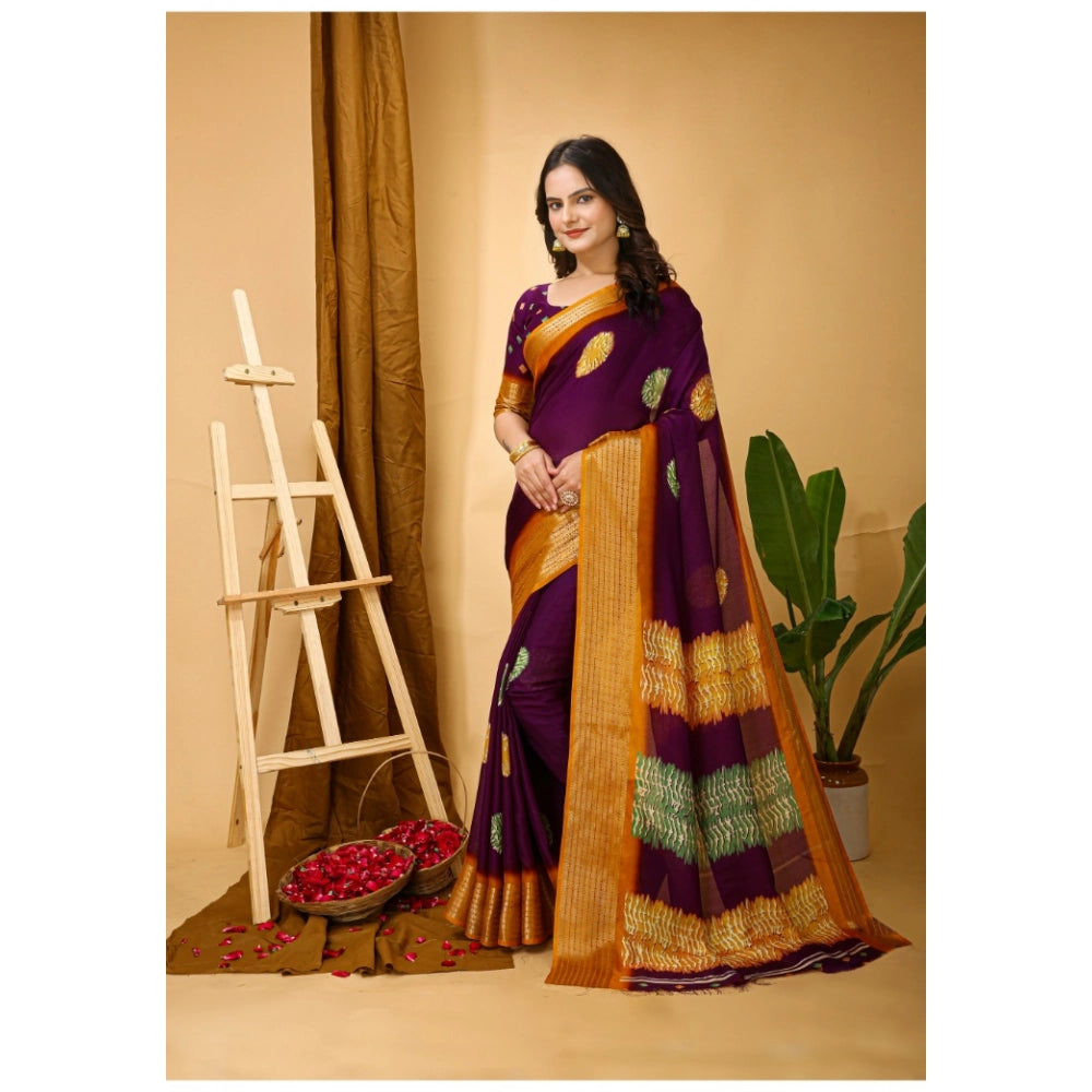 Generic Women's Soft Blooming Marshmallow Fabric Kalamkari Printed Saree With Unstitched Blouse 5.5Mtr (Wine) Secondary image