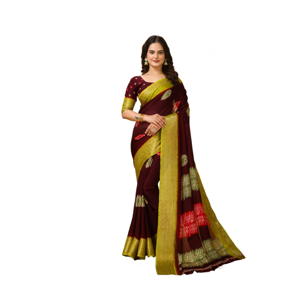 Generic Women's Soft Blooming Marshmallow Fabric Kalamkari Printed Saree With Unstitched Blouse 5.5Mtr (Maroon) Main image