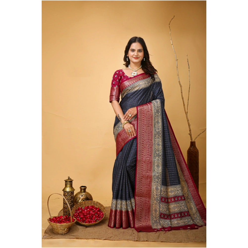 Generic Women's Soft Dola Cotton Kalamkari Printed Saree With Unstitched Blouse 5.5Mtr (Grey) Main image