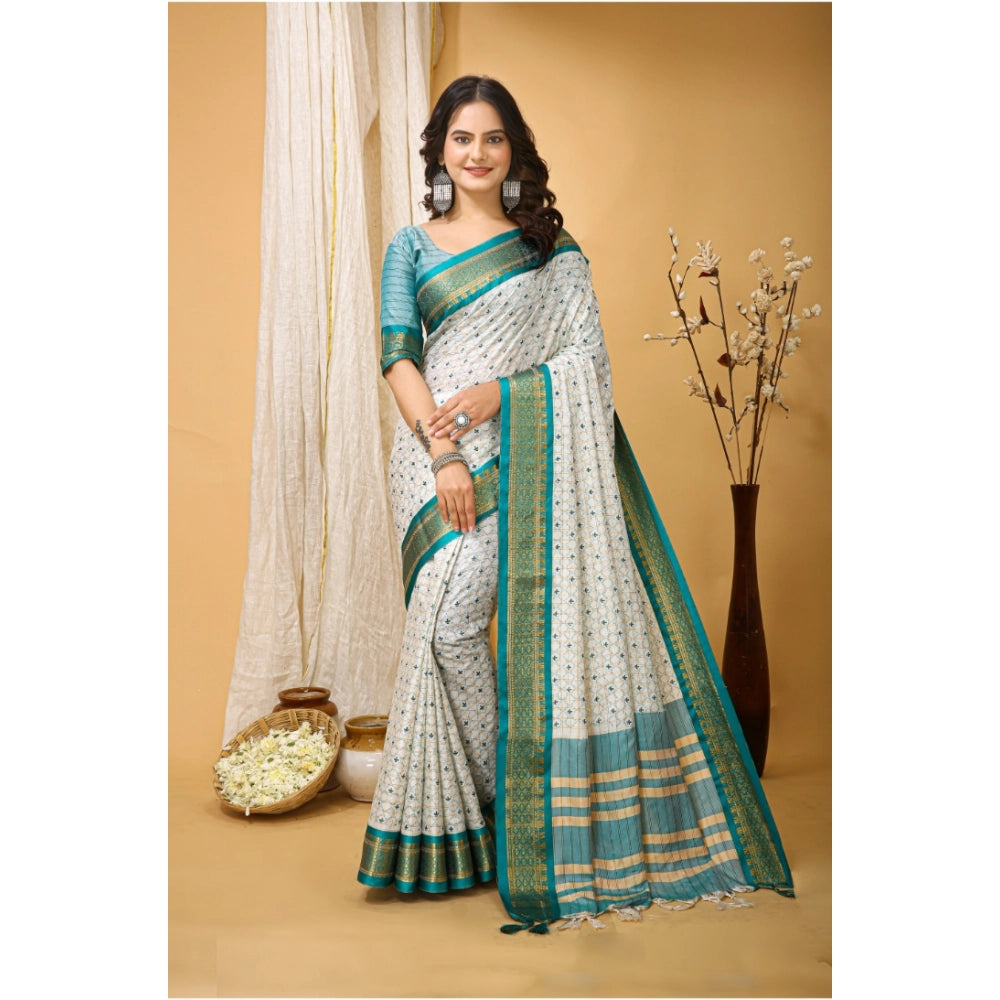 Generic Women's Soft Cotton Silk Printed Saree With Unstitched Blouse 5.5Mtr (Rama Green) Main image