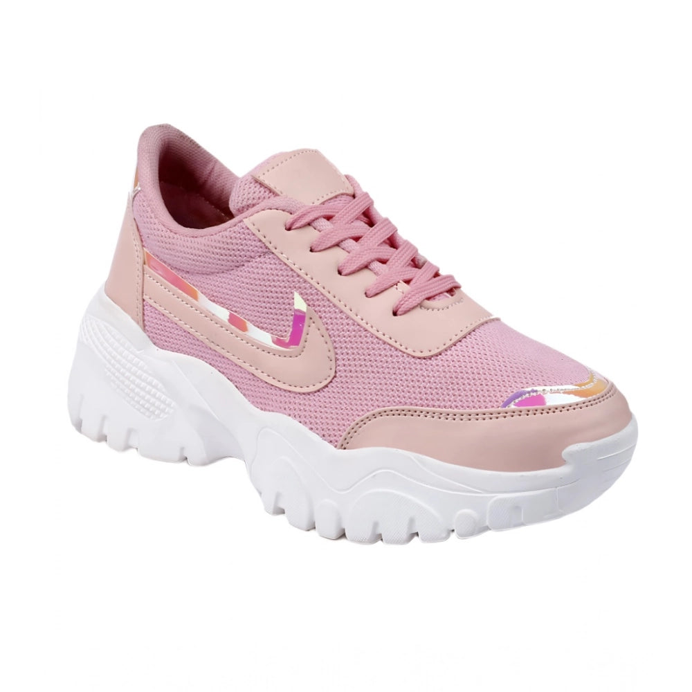 Generic Women's Casual Mesh Printed Lace-Ups Shoes (Pink) Secondary image