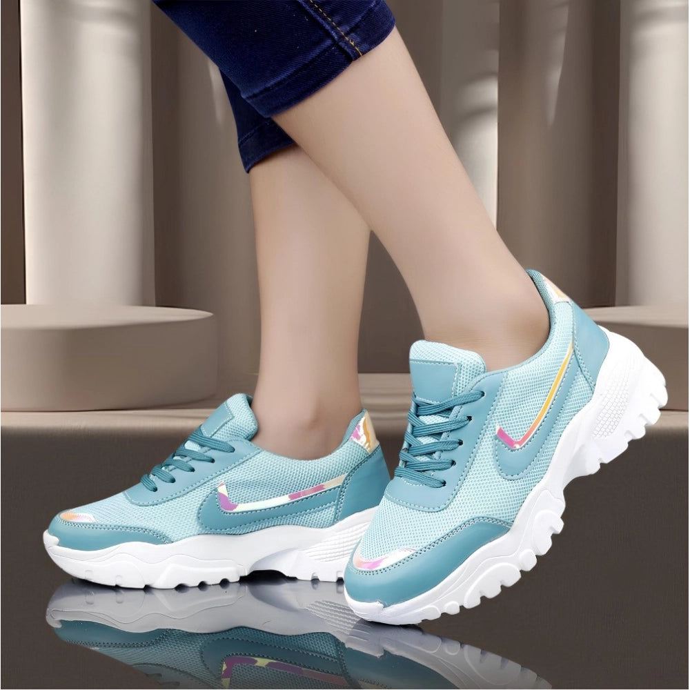 Generic Women's Casual Mesh Printed Lace-Ups Shoes (Blue)