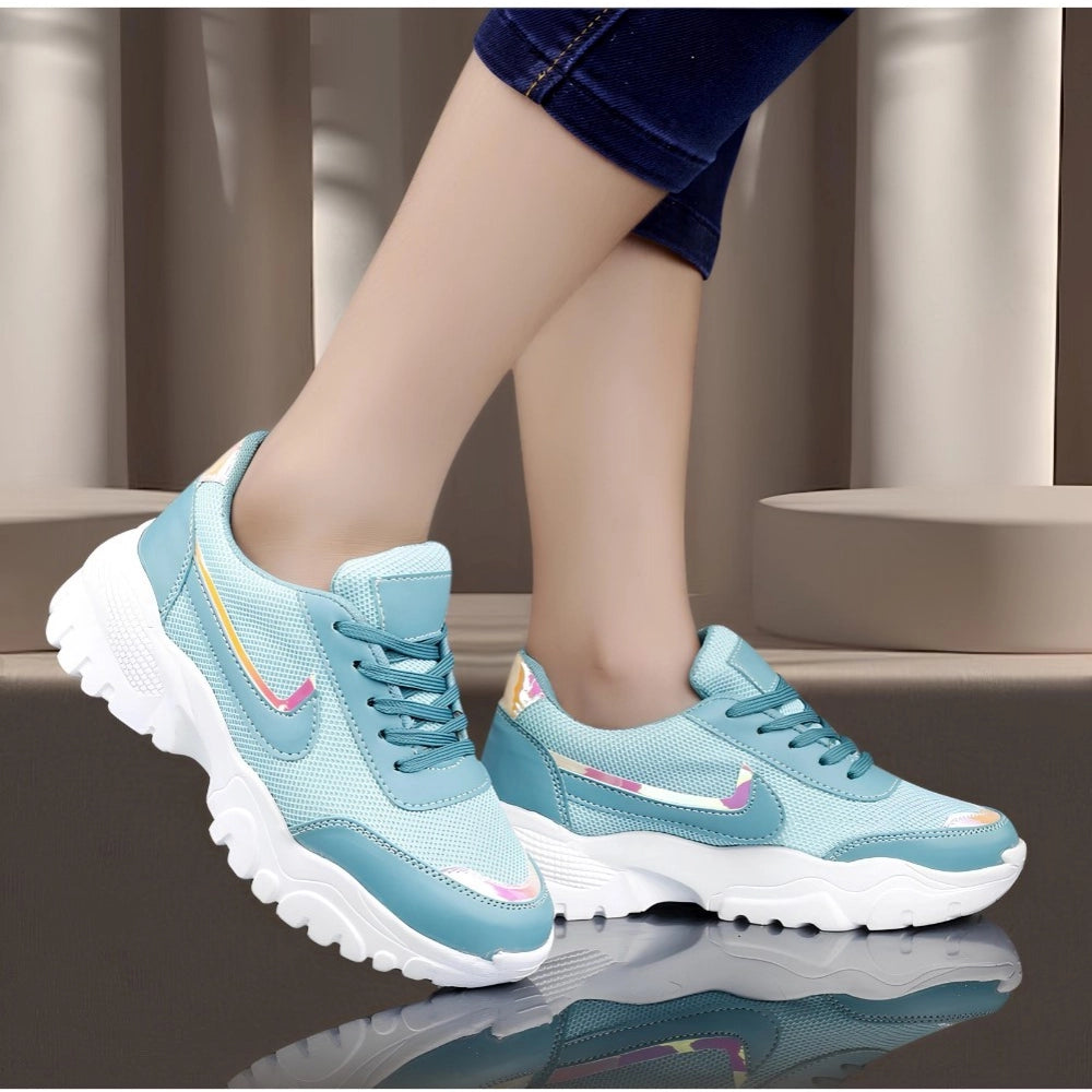 Generic Women's Casual Mesh Printed Lace-Ups Shoes (Blue) Secondary image