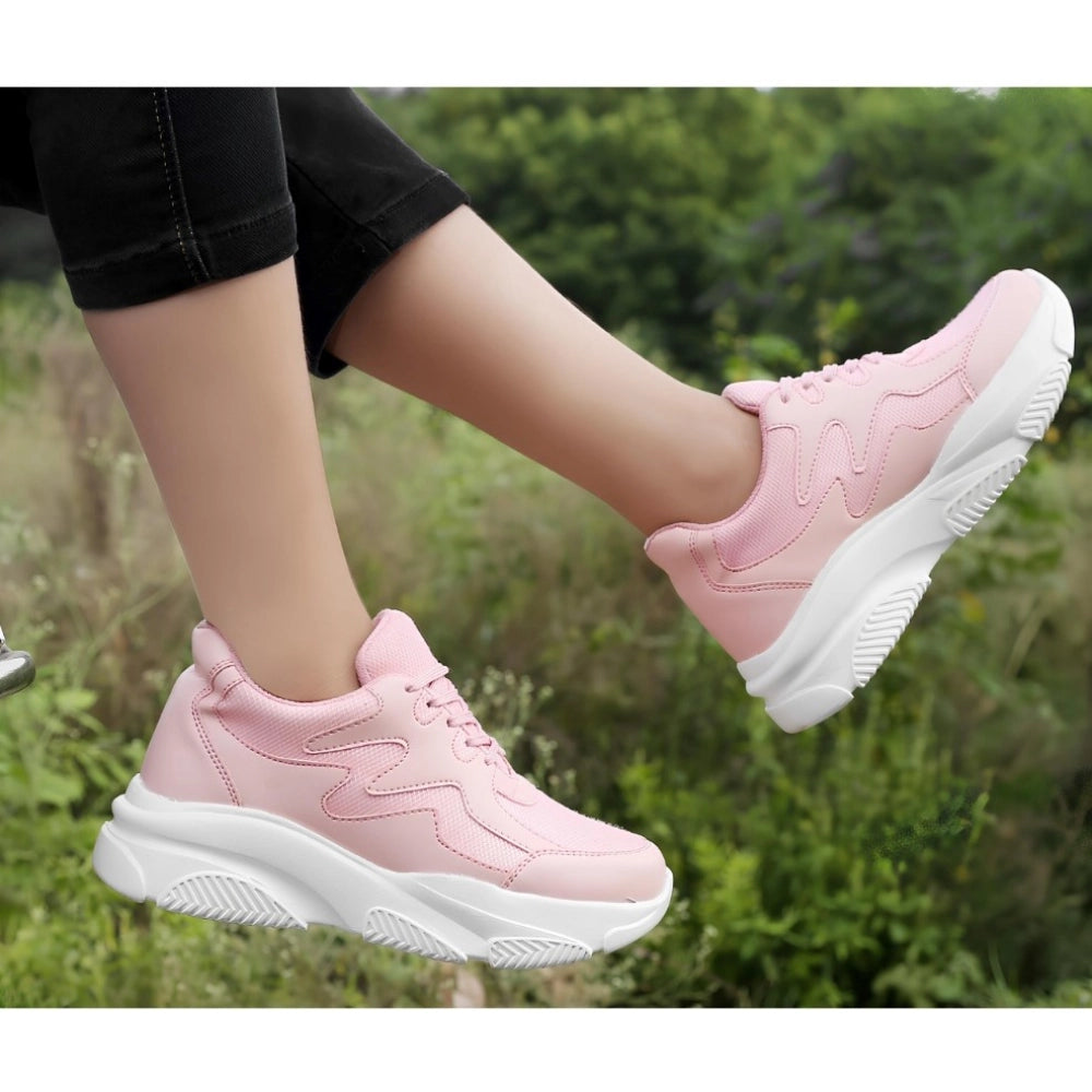 Generic Women's Casual Mesh Printed Lace-Ups Shoes (Pink)