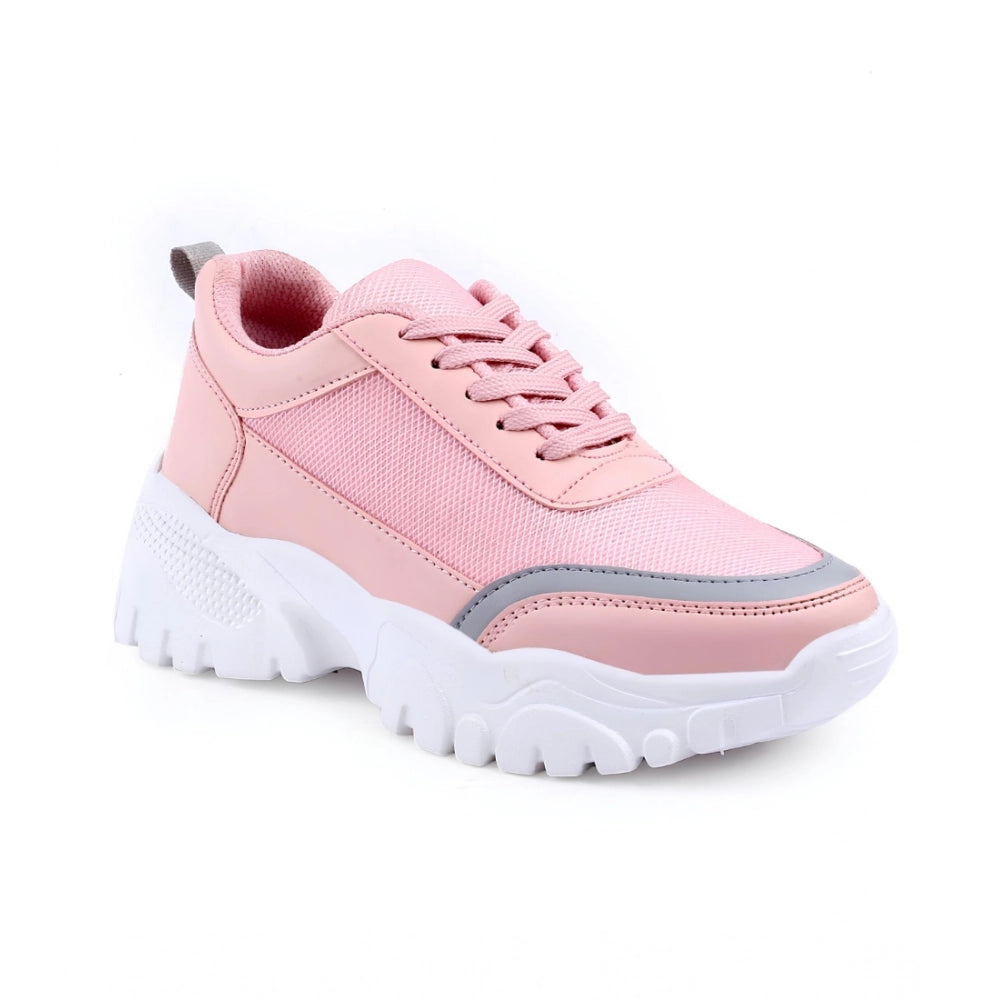 Generic Women's Casual Mesh Printed Lace-Ups Shoes (Pink)