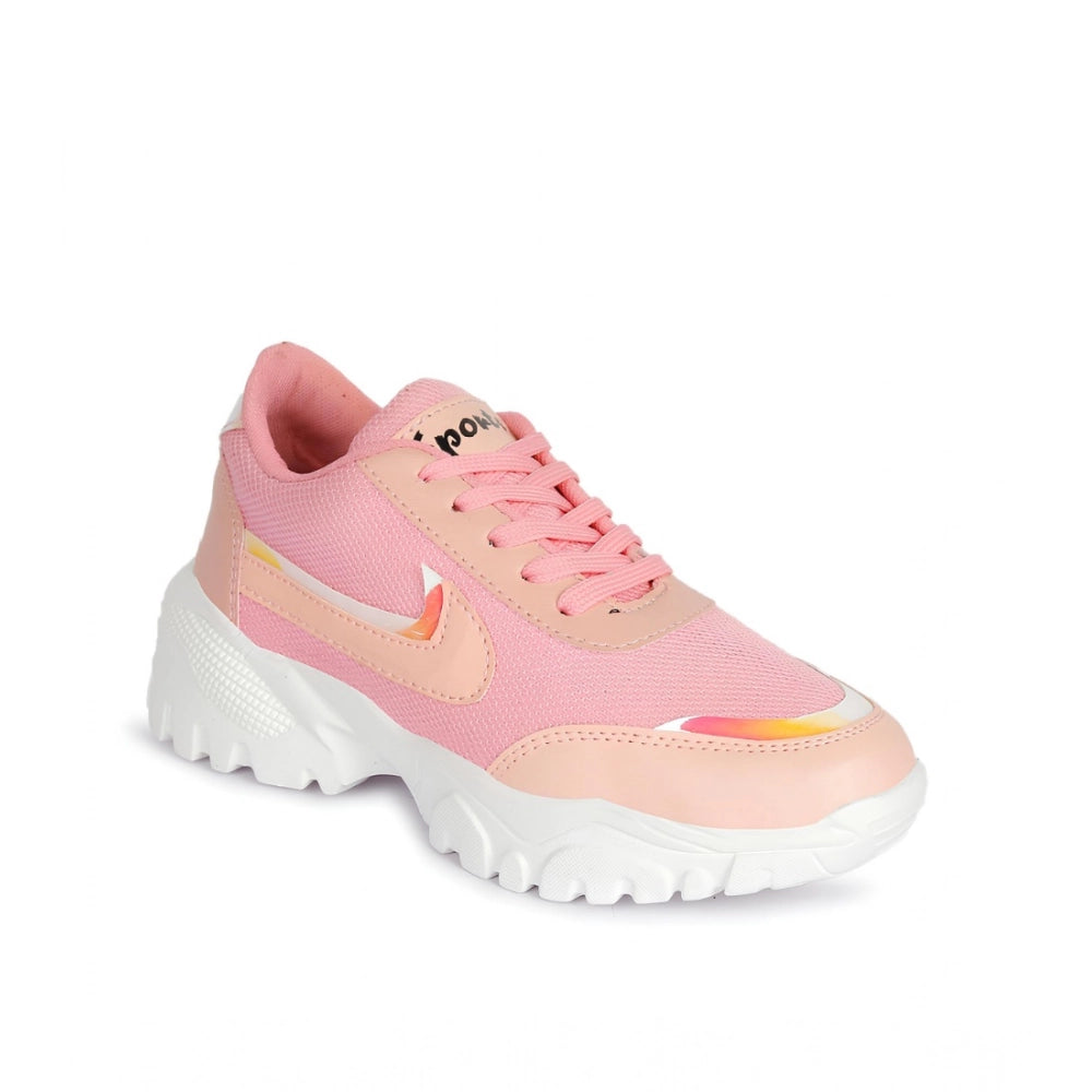Generic Women's Casual Mesh Printed Lace-Ups Shoes (Pink) Secondary image