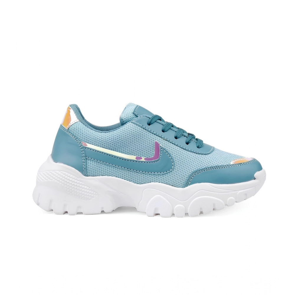 Generic Women's Casual Mesh Printed Lace-Ups Shoes (Blue)