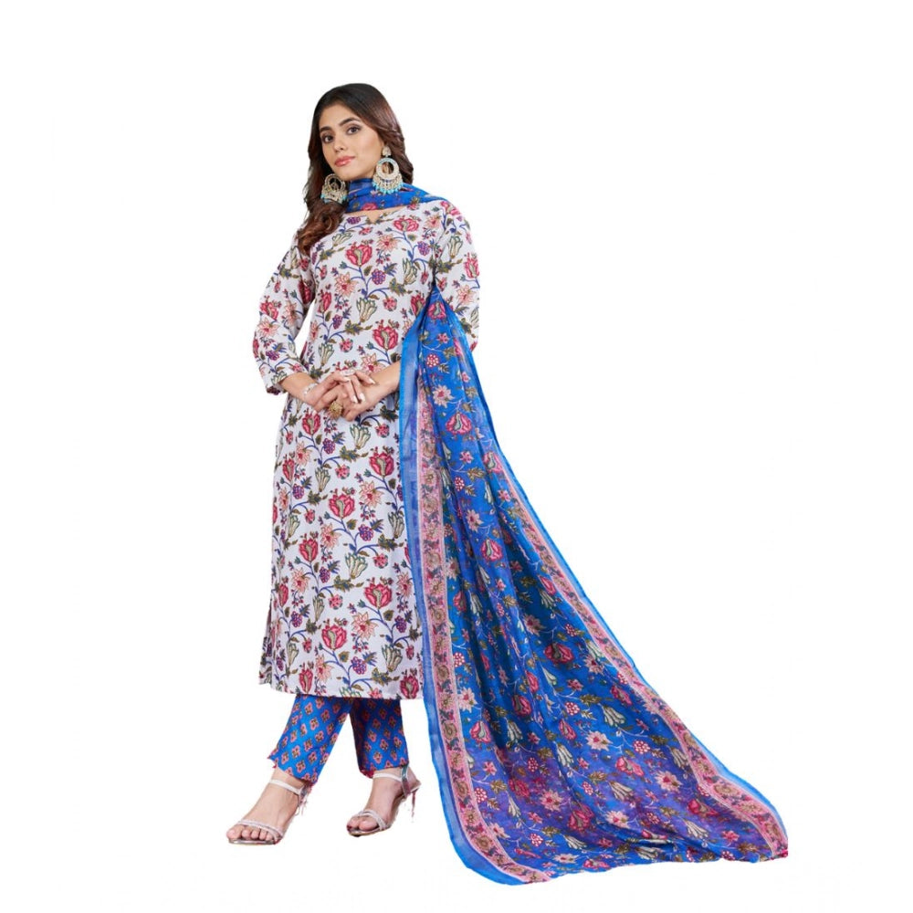 Generic Women's Cotton Blend Printed Kurti With Pant Dupatta Set (Multicolor)