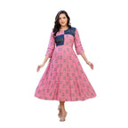 Generic Women's Rayon  Print With Embroidery Work A-Line Kurti (Wine)