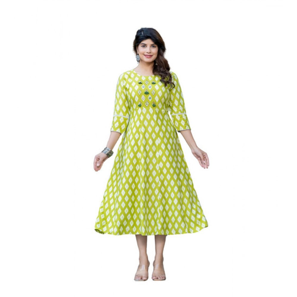 Generic Women's Rayon Print With Embroidery Work A-Line Kurti (Parrot) Main image
