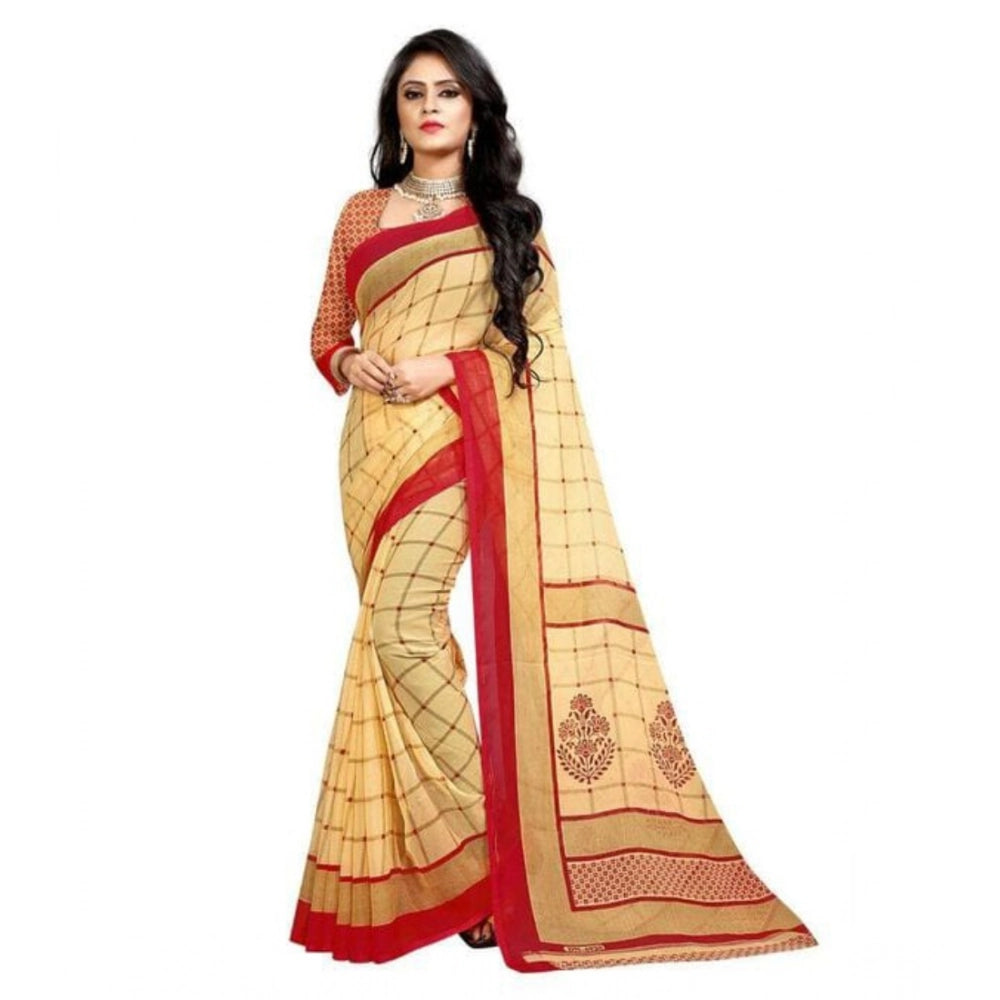 Generic Women's Georgette Printed Saree With Unstitched Blouse 5.5Mtr (Red) Main image