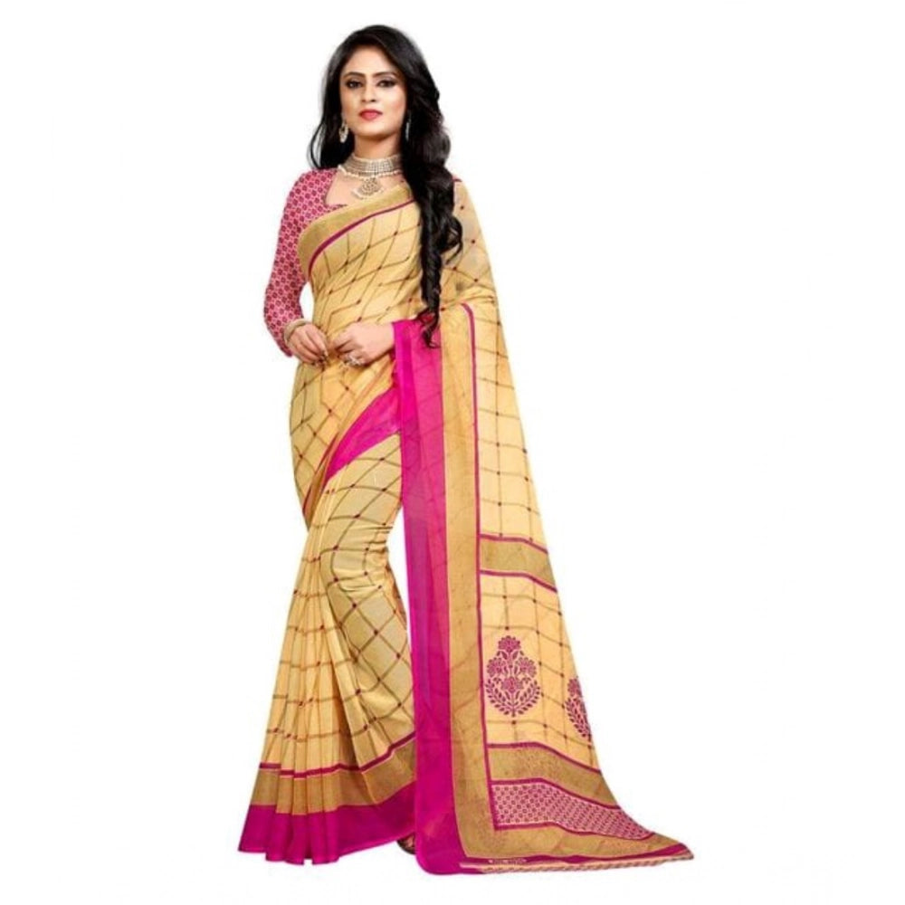 Generic Women's Georgette Printed Saree With Unstitched Blouse 5.5Mtr (Pink) Main image
