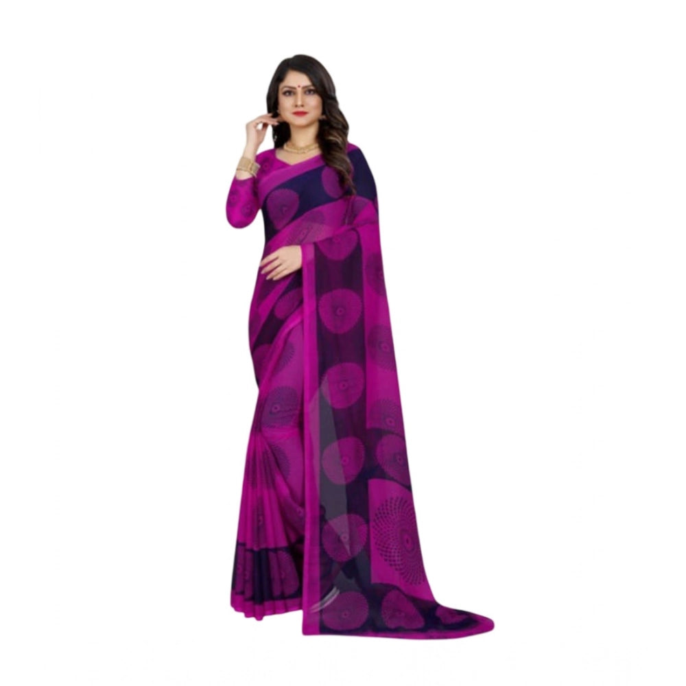 Generic Women's Georgette Printed Saree With Unstitched Blouse 5.5Mtr (Purple) Main image