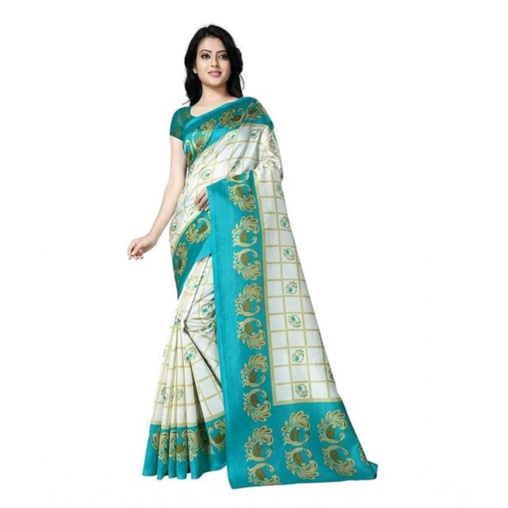 Generic Women's Georgette Printed Saree With Unstitched Blouse 5.5Mtr (Aqua Blue) Main image
