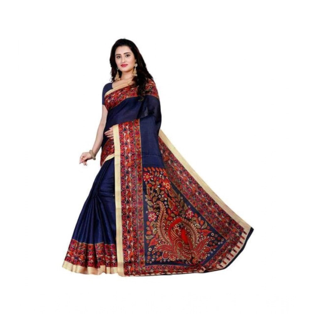Generic Women's Georgette Printed Saree With Unstitched Blouse 5.5Mtr (Navy Blue) Main image