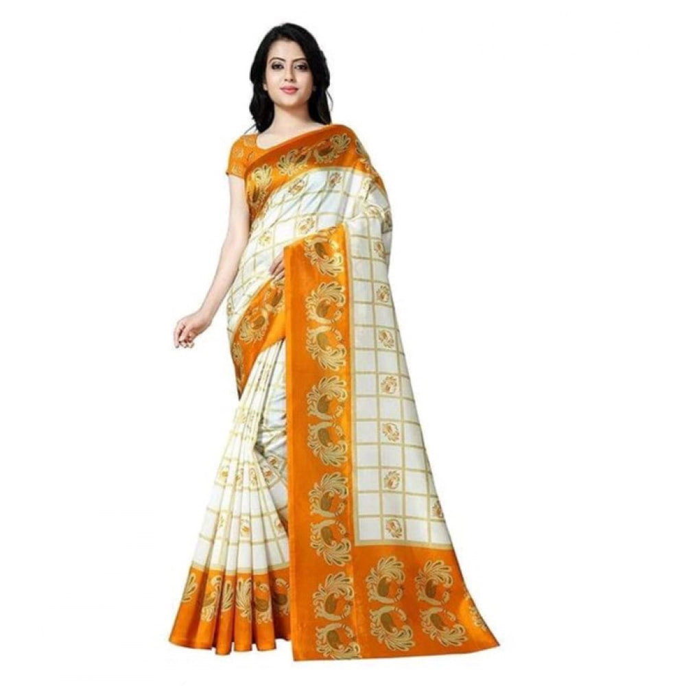 Generic Women's Georgette Printed Saree With Unstitched Blouse 5.5Mtr (Mustard) Main image