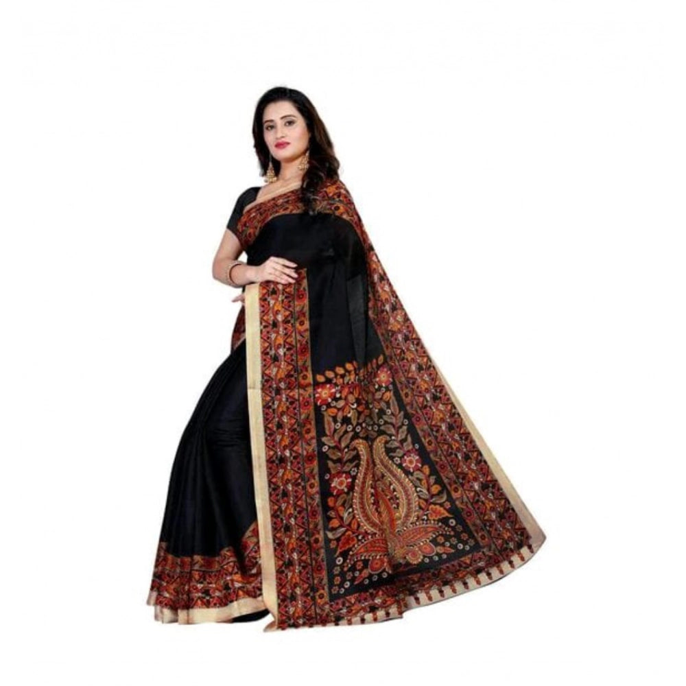 Generic Women's Georgette Printed Saree With Unstitched Blouse 5.5Mtr (Black) Main image