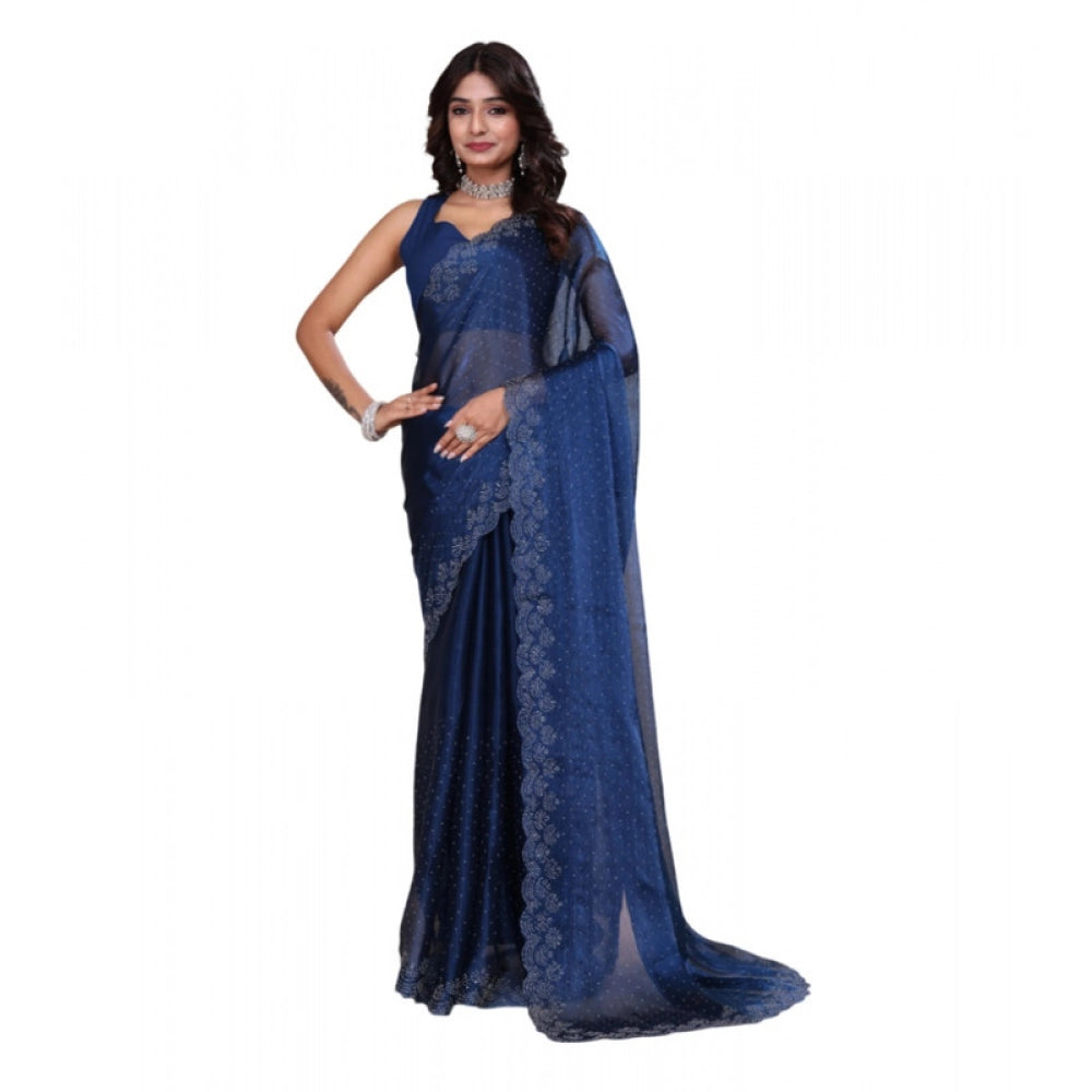 Generic Women's Jimmy choo Embellished Bollywood Saree With Unstitched Blouse 5.5Mtr (Blue) Main image