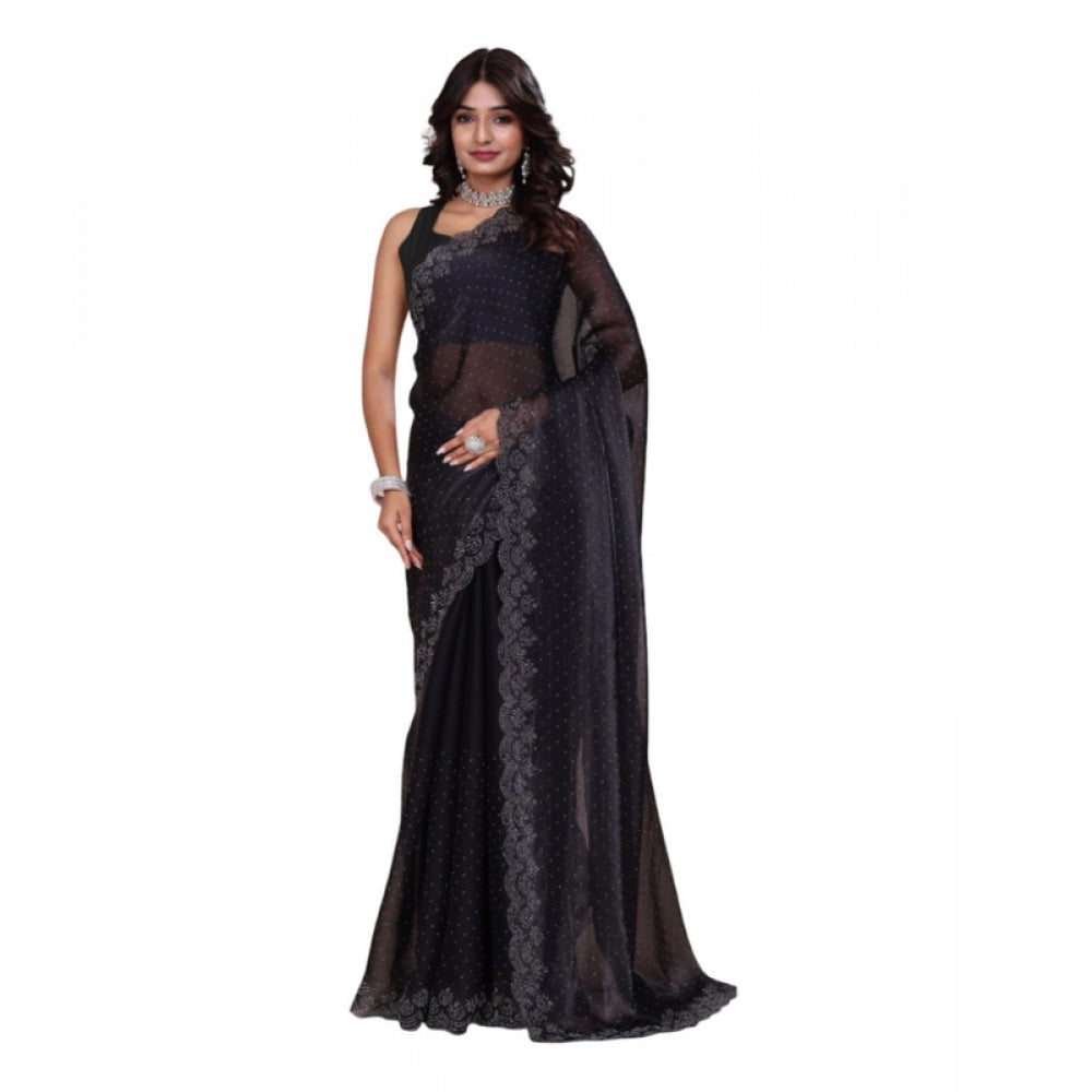 Generic Women's Jimmy choo Embellished Bollywood Saree With Unstitched Blouse 5.5Mtr (Black) Main image