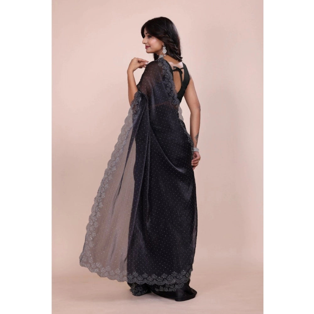 Generic Women's Jimmy choo Embellished Bollywood Saree With Unstitched Blouse 5.5Mtr (Black) Secondary image