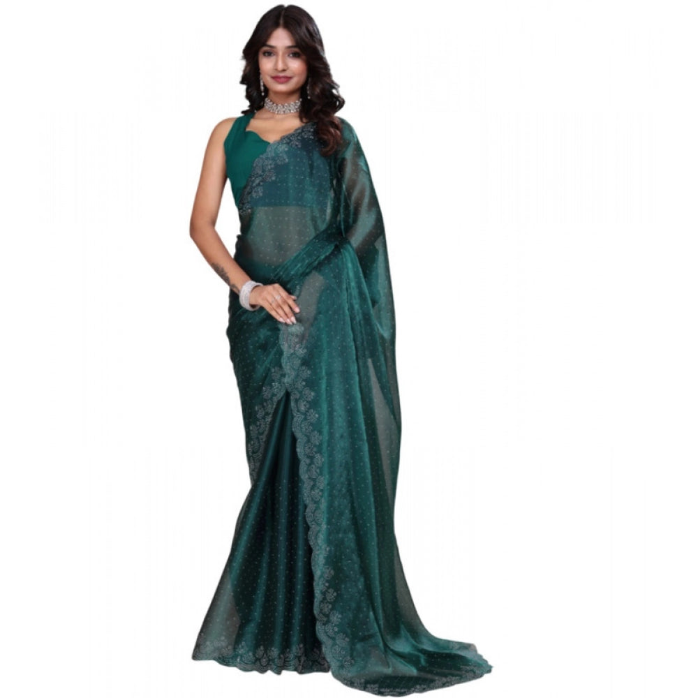 Generic Women's Jimmy choo Embellished Bollywood Saree With Unstitched Blouse 5.5Mtr (Green)