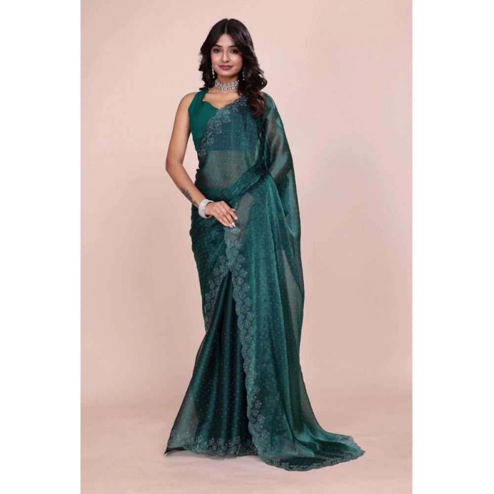 Generic Women's Jimmy choo Embellished Bollywood Saree With Unstitched Blouse 5.5Mtr (Green)
