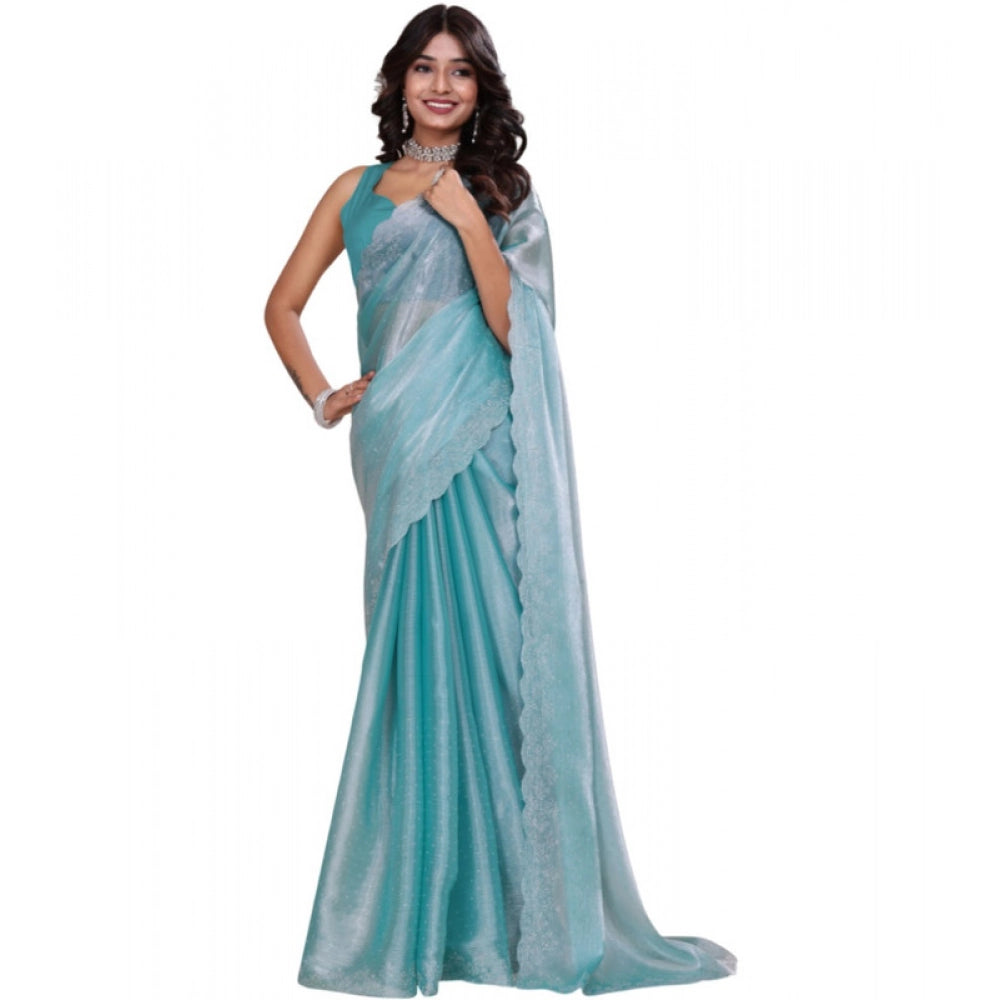 Generic Women's Jimmy choo Embellished Bollywood Saree With Unstitched Blouse 5.5Mtr (Light Blue) Main image